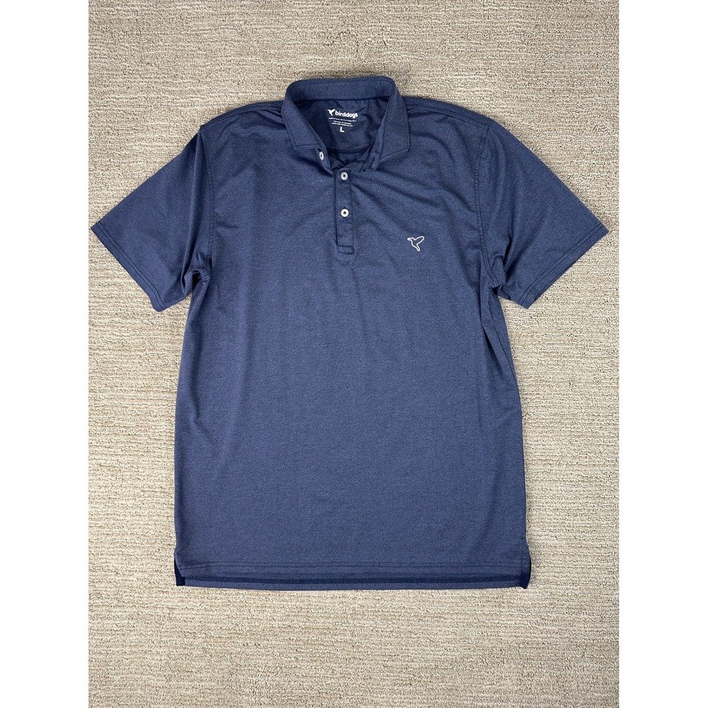 Birddogs Mens Performance Polo Shirt Navy Blue Heather Stretch Golf Top Large